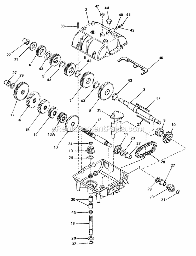 Transmission Diagram and Parts List for 55383 800000001-899999999 - 1988 Lawn Boy Snow Blower